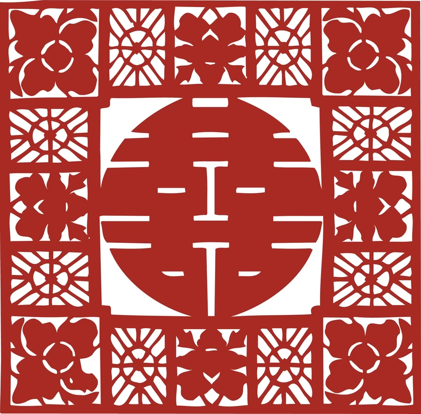 中国风中式传统喜庆民俗人物动物窗花剪纸插画边框AI矢量PNG素材【2907】